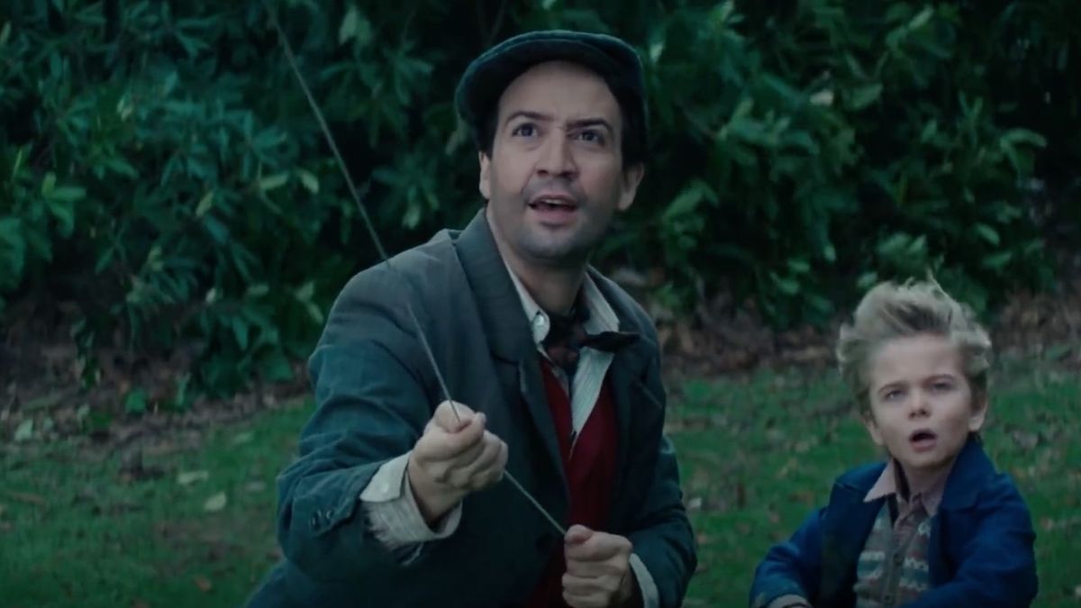 Lin-Manuel Miranda flying a kite in Mary Poppins Returns