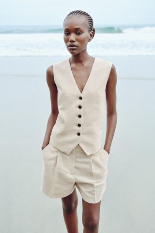 Tailored Linen Blend Waistcoat