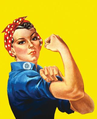 Rosie the Riveter is the inspiration for Boeing's Rosie the Rocketeer. The now iconic Second World War poster urged other women to join factories, with the words "We Can Do It!"