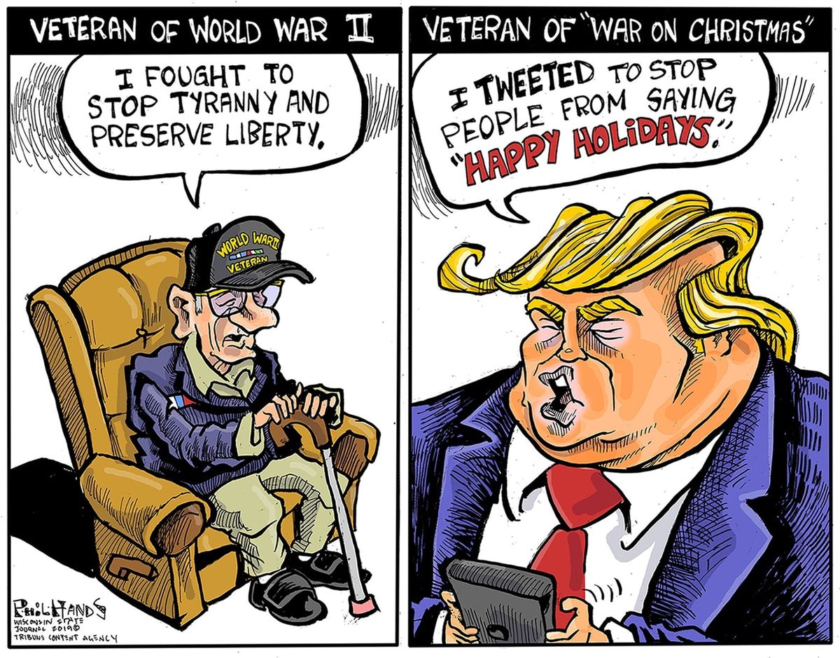 Political Cartoon U.S. Trump Veteran World War II Versus Christmas ...