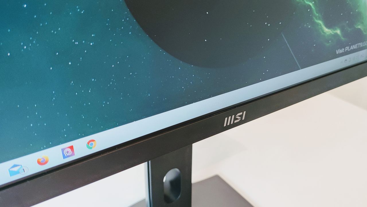 A close-up of the MSI Modern AM241's logo