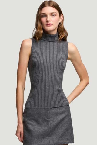 Argent Sleeveless Turtleneck in Stretch Wool in Grey