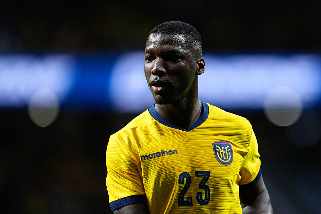 Moises Caicedo of Ecuador looks on during the International Friendly match between Morocco at Riyadh Air Metropolitano stadium on March 27, 2026, in Madrid, Spain.
