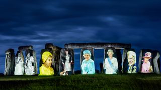 A photo of the queen projected onto Stonehenge