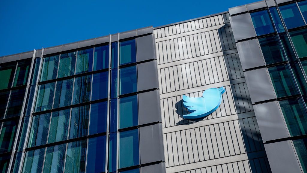 Twitter&amp;#039;s San Francisco HQ, pictured from below looking up at the logo on the building