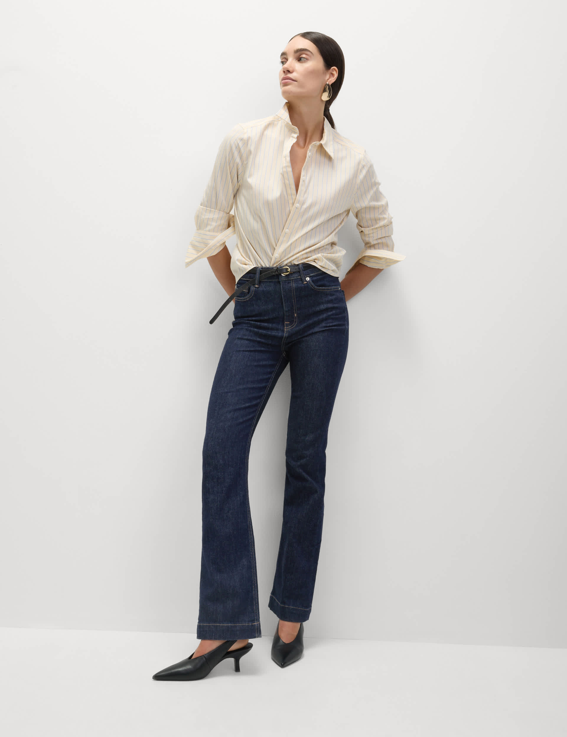 High Waisted Crease Front Slim Flare Jeans