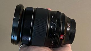 Fujinon XF16-55mm f/2.8 R LM WR in reviewer's hand