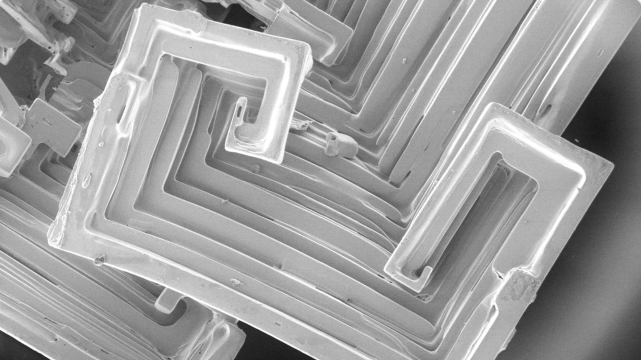 Potassium chloride crystals in microgravity grow in stunning staircase 'hopper' shapes