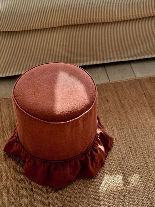 Ottilie Frilled Stool in Rust Linen
