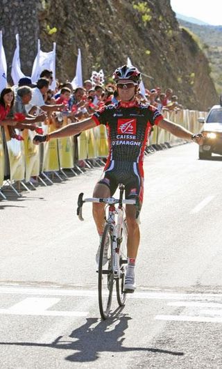 Lone cowboy: Daniel Moreno (Caisse d'Epargne) brings it home for the win.