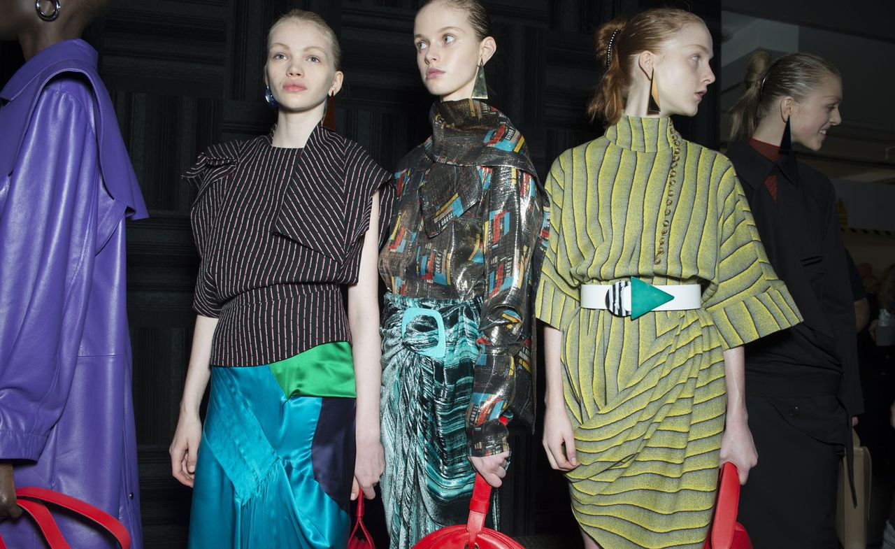 three female models at London Fashion Week 2015