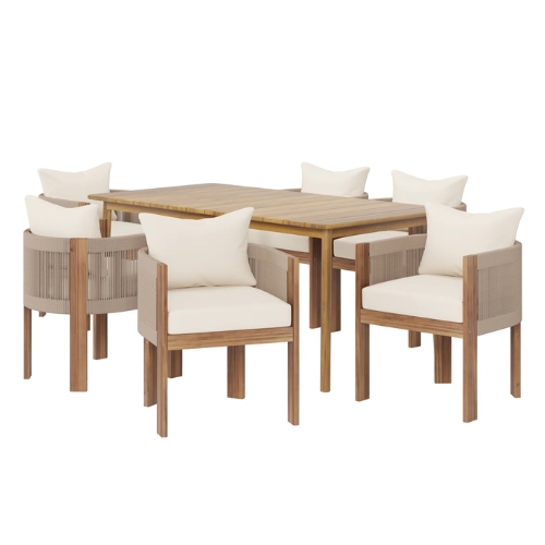 Wayfair, Corrigan Studio Keeton 7-Piece Modern Coastal Outdoor Dining Set 