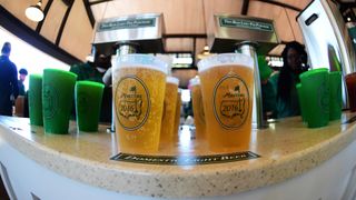 Beer is sold to patrons during a practice round prior to the start of the 2016 Masters Tournament