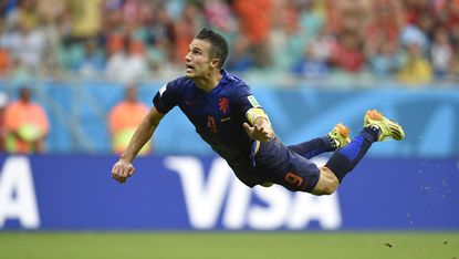 Robin van Persie scores a stunning equaliser against Spain