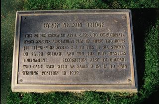 The plaque by the Nelson Bridge at Augusta National