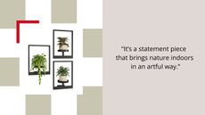 A graphic with houseplant framed holders and a quote from an interior designer