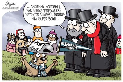 Editorial cartoon U.S. Super Bowl Groundhog Day Patriots