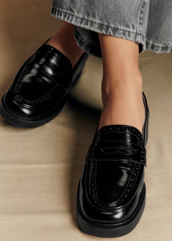 Adam Loafers - Glossy Black - Bovine Leather - S&amp;eacute;zane