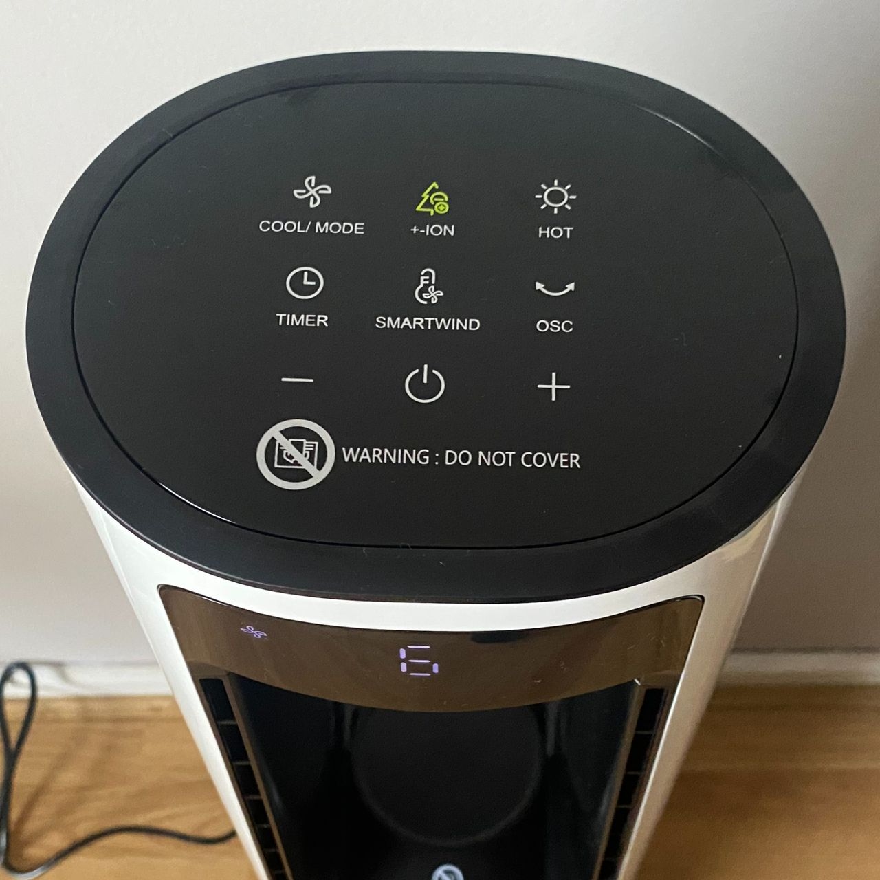 The onboard control panels of the Russell Hobbs RHBLDL25 Bladeless Fan Heater