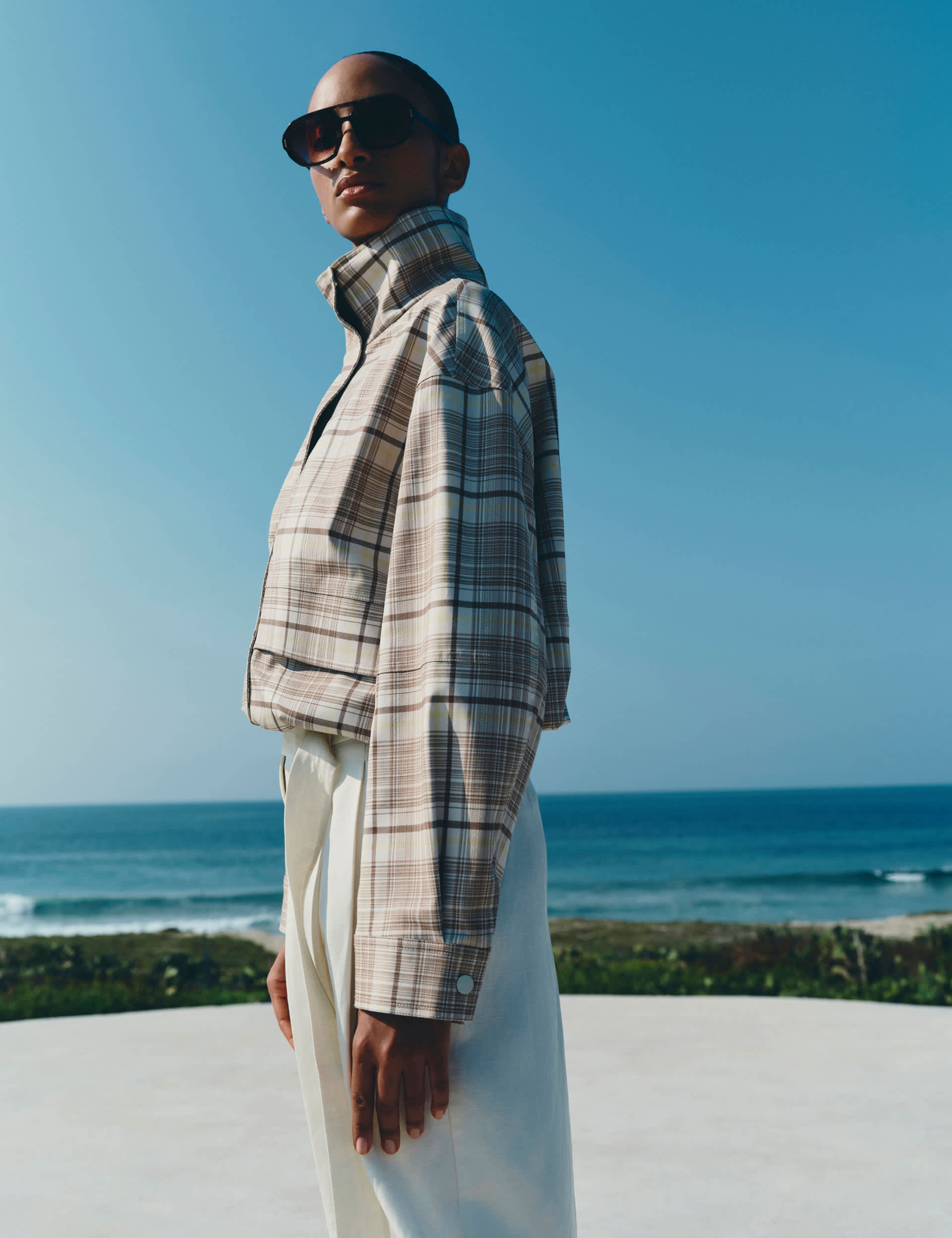 Checked Funnel Neck Barn Jacket