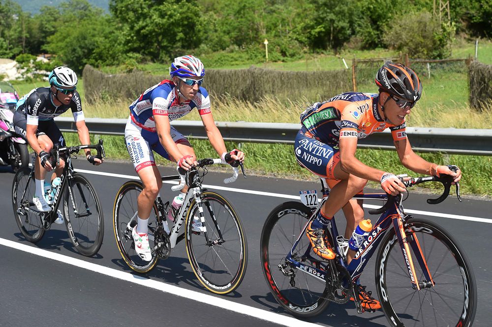 Iljo Keisse (Etixx-QuickStep), Marco Bandiera (Androni Giocattoli) and Giacomo Berlato (Nippo-Vini Fantini).