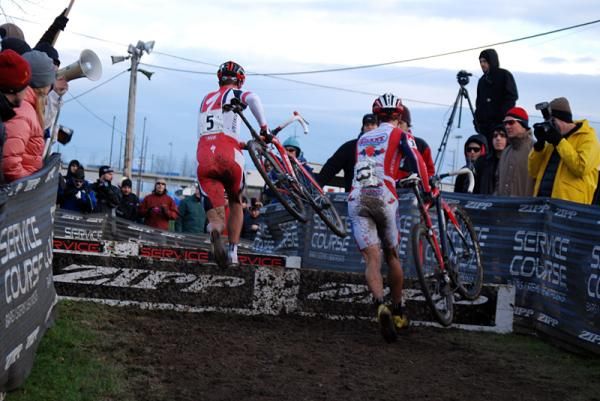 Todd Wells and Jesse Anthony over the barriers.