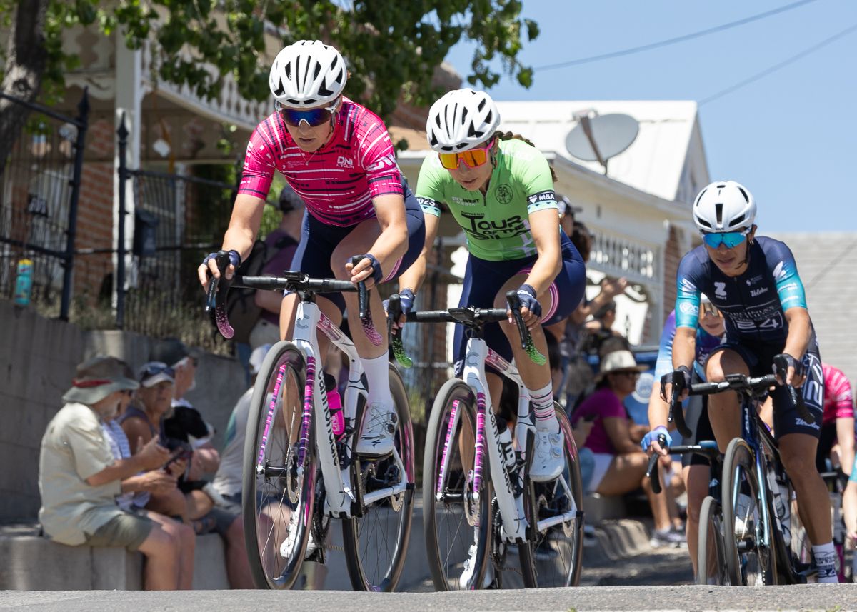 Holly Breck (DNA Pro Cycling) leading teammate Shana Powless who started the race in the sprinters jersey
