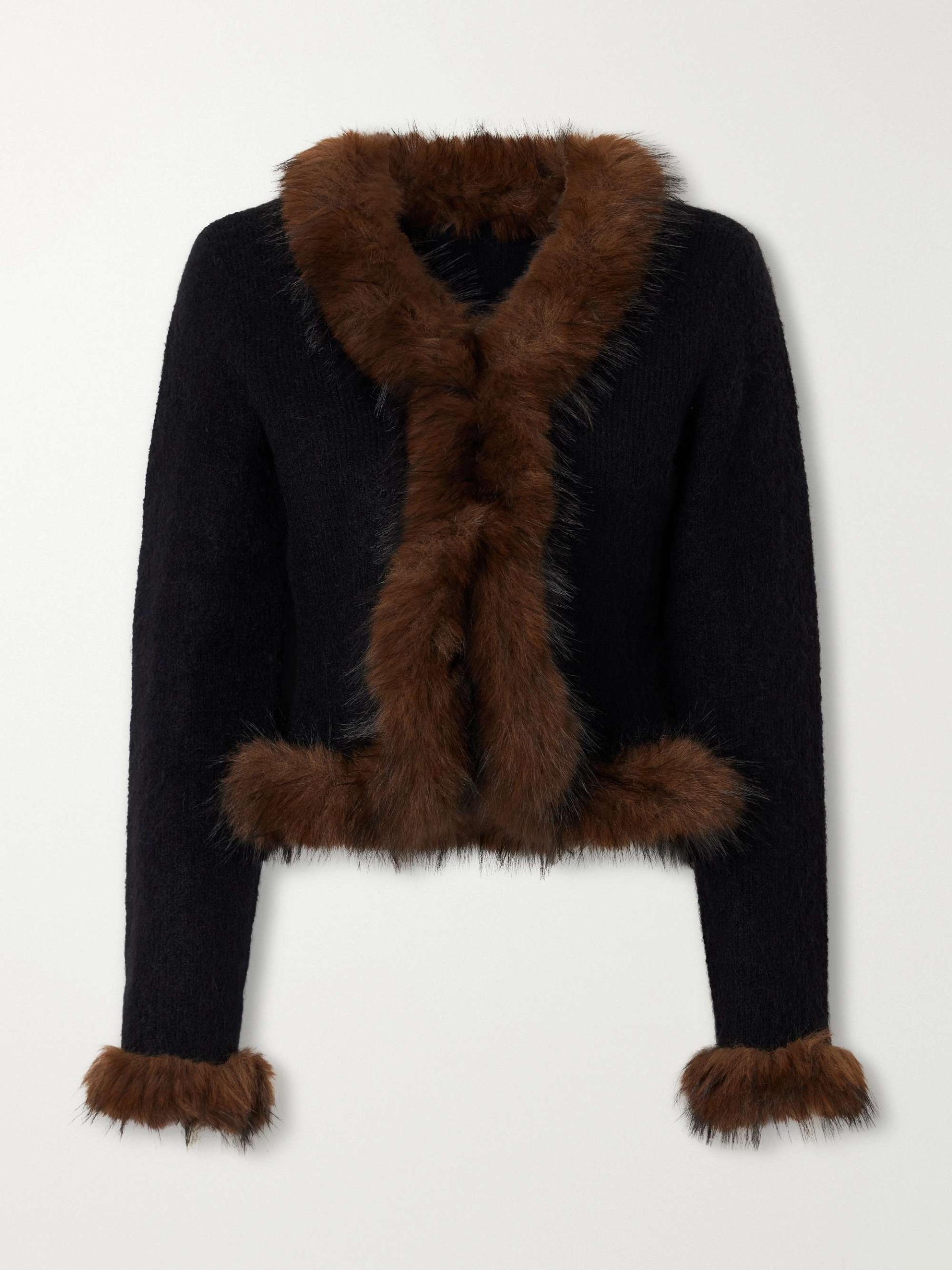 Plush-Trimmed Knitted Cardigan