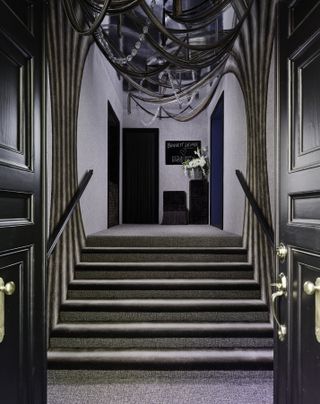 An entryway with ceiling beads