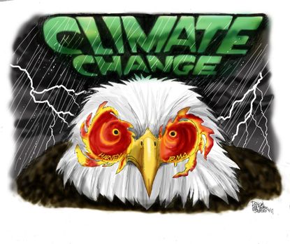 Editorial cartoon U.S. Climate change hurricane Harvey Irma