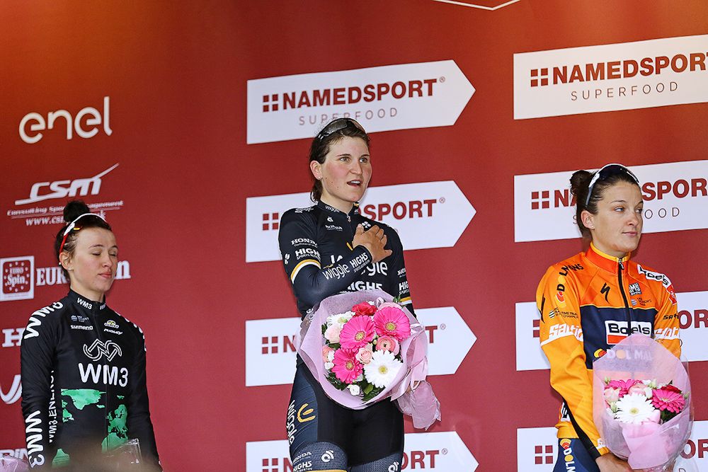 Elisa Longo Borghini (Wiggle High5) on the Strade Bianche podium