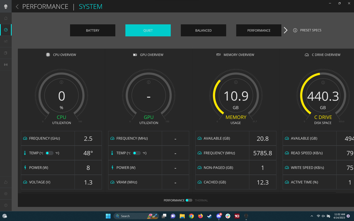 screenshot of Alienware Command Center