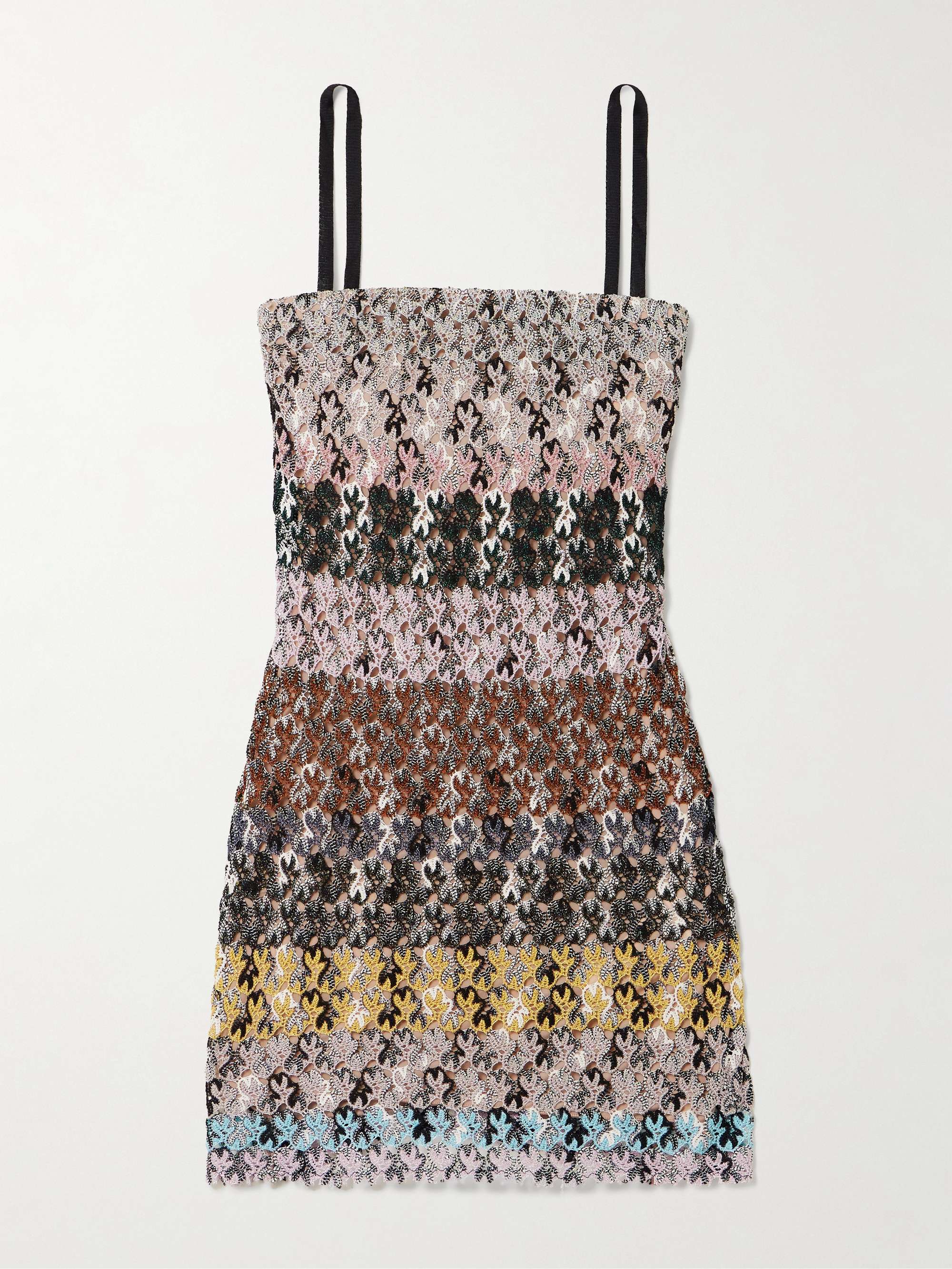 Striped Metallic Crochet-Knit Mini Dress