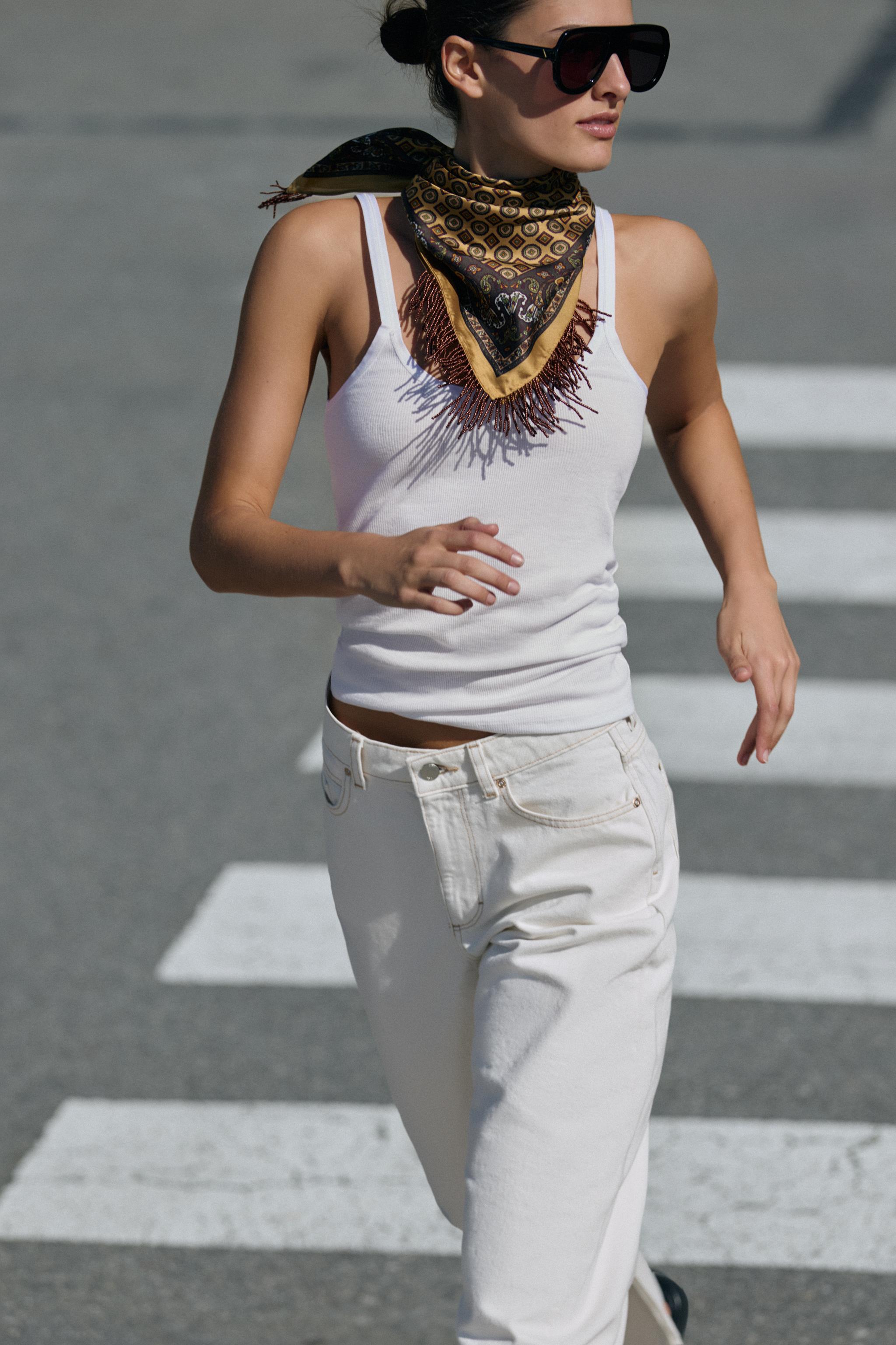 Satin Fringed Printed Bandana