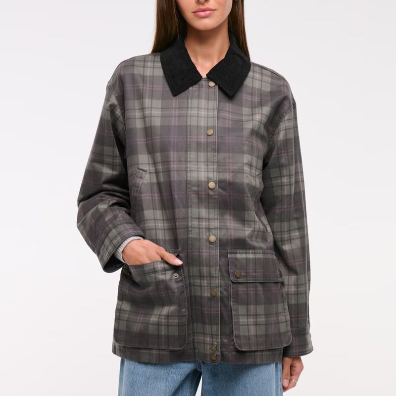 Mid-Length Waxed Barn Jacket on model 