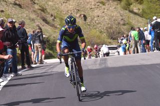 Nairo Quintana on the attack on the Passo Gardena