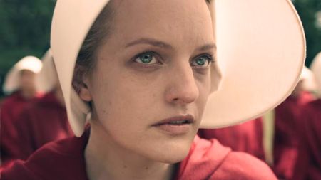 Elisabeth Moss in a Handmaid's outfit