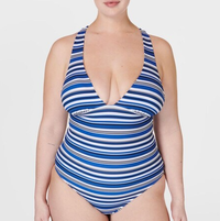 Sweaty Betty Lightning Blue Stripe Print Peninsula Xtra Life Swimsuit