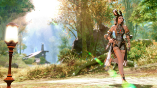 A female Viera runs through South Shroud in Final Fantasy 14.