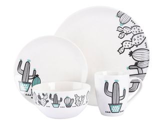 white cactus printed dinner set