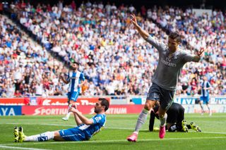 Cristiano Ronaldo celebrates one of his five goals for Real Madrid against Espanyol in a 6-0 win in September 2015.