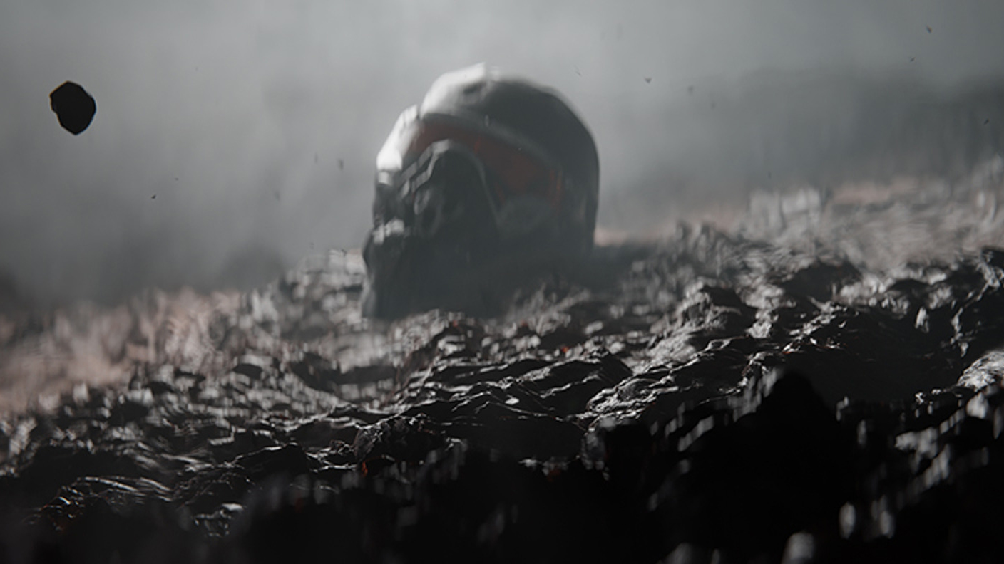 Crisis 4 image from trailer showing Nanosuit helmet buried in rocks