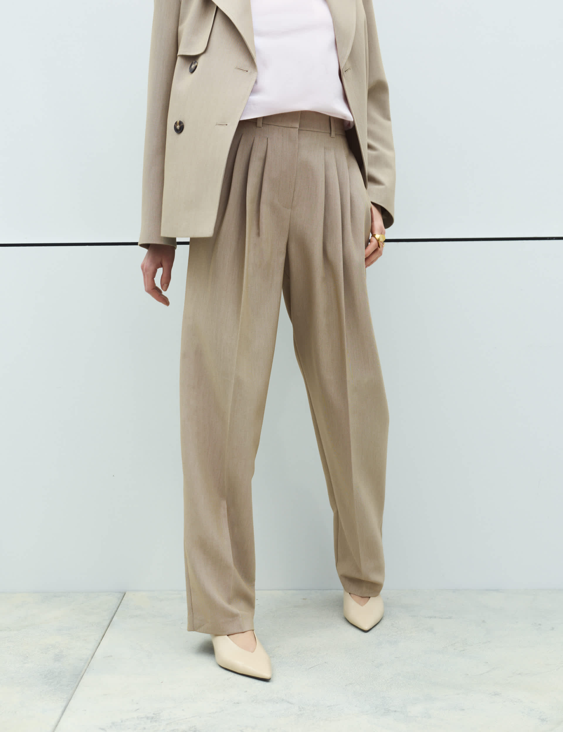 Pleat Front Carrot Leg Trousers