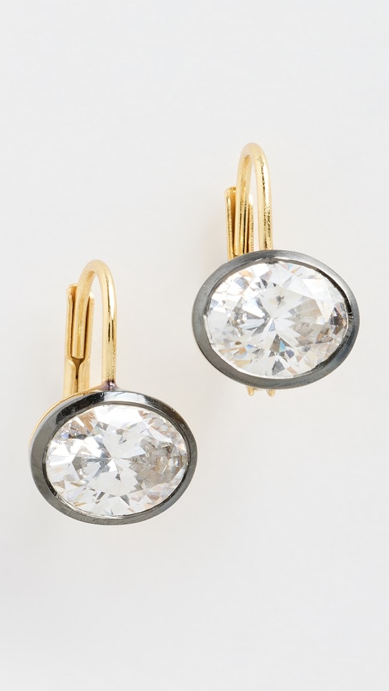 Rhodium Bezel Drop Earrings - Grey/gold