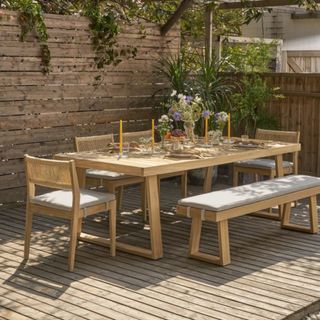 Castlery Rio Teak Dining Table, chairs and bench
