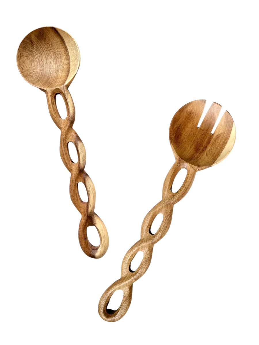 Salt & York 13-Inch Acacia Wood Salad Servers, 2-Piece Handcrafted Wooden Fork & Spoon Set for Tossing Salad, Pasta & Side Dishes, Farmhouse Kitchen, Ideal Wedding, Housewarming & Hostess Gift