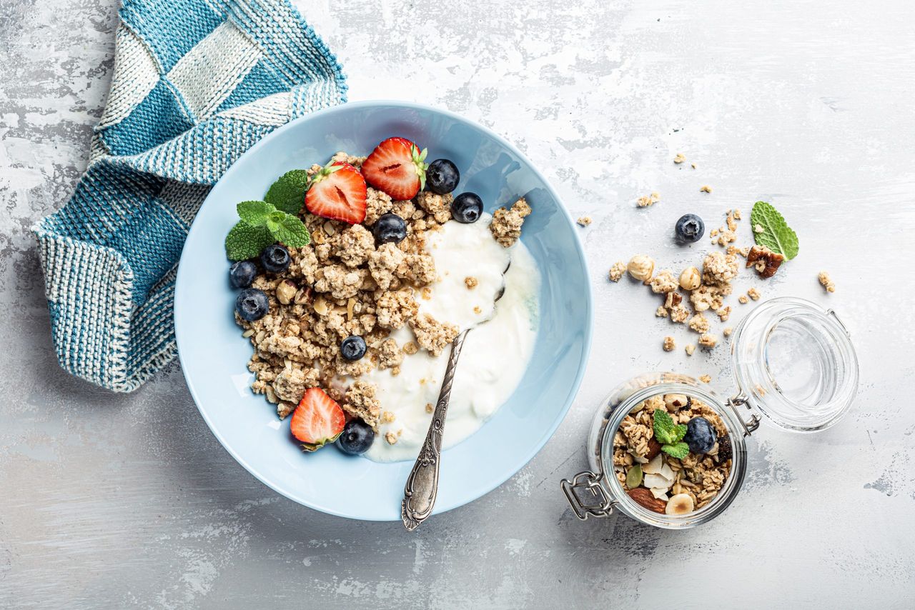 A close-up of a bowl of granola which is healthy according to experts