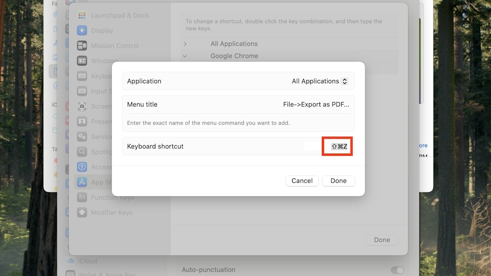 Choosing a keyboard shortcut combination on macOS