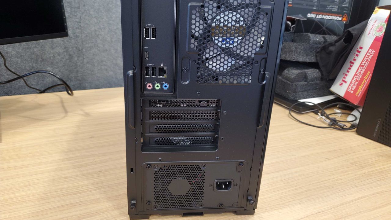 closeup black gaming PC with glass side