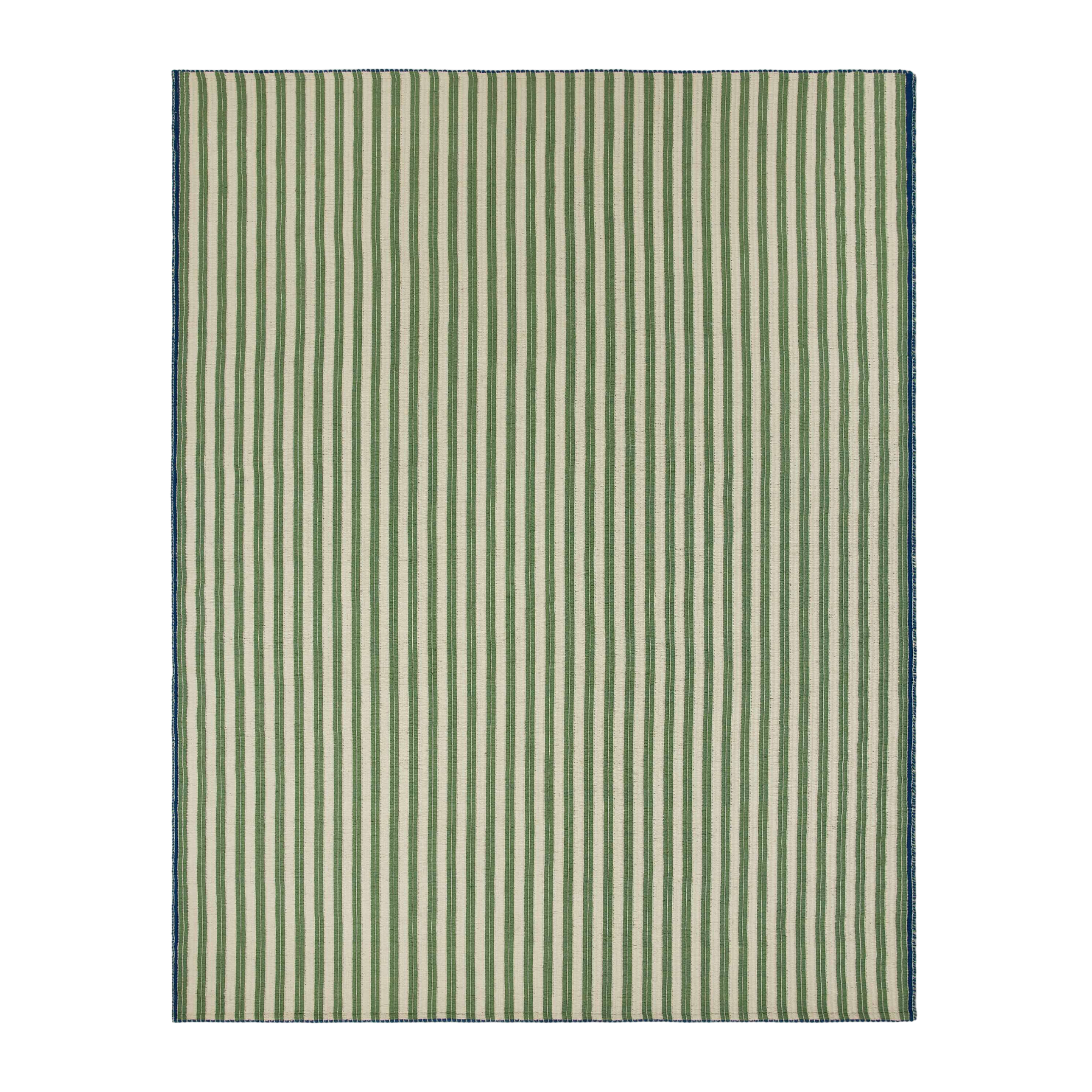a green and beige striped outdoor rug